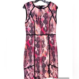 Jennifer Lopez knee length pink and black snake print cocktail/party/work dress